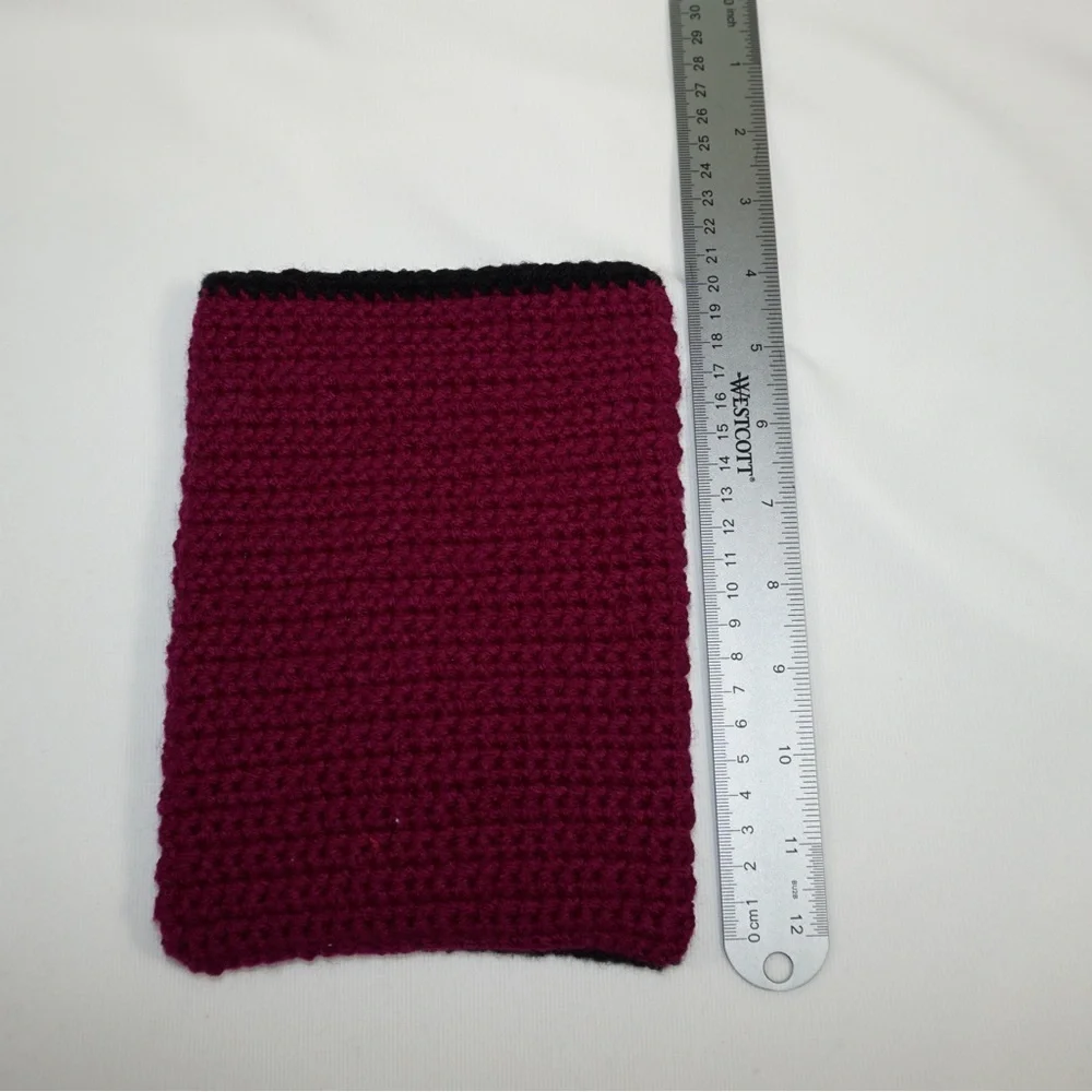 Handmade Crocheted Kindle Sleeve in Deep Berry with Dark Trim